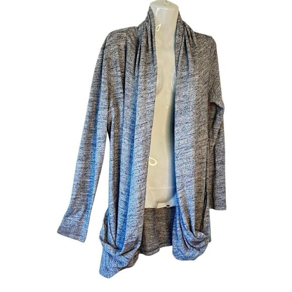 UGG Long Open Cardigan Shawl Collar Slouchy Pockets Navy Heather Lagenlook Small - Picture 2 of 8